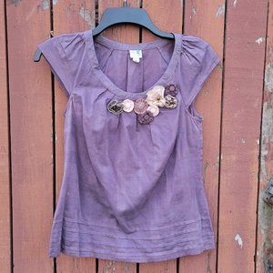 edmé & esyllte by Anthropologie Flower Embellished Violet Top Size 0